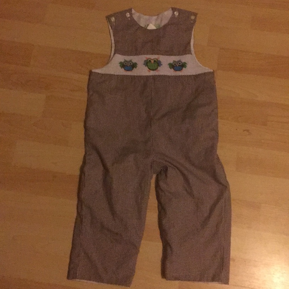 Gingham brown owl  romper Jon Jon